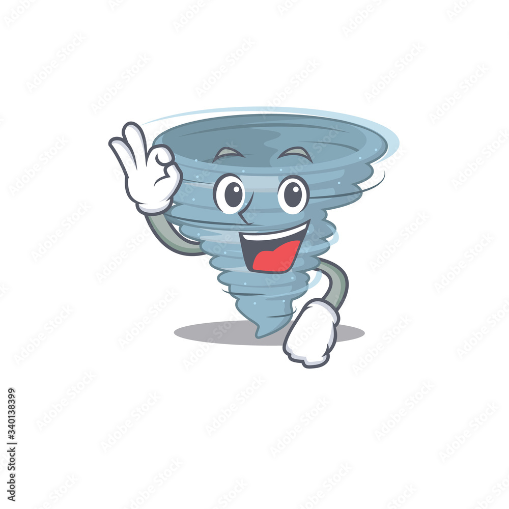 Tornado mascot design style with an Okay gesture finger Tornado mascot design style with an Okay gesture finger