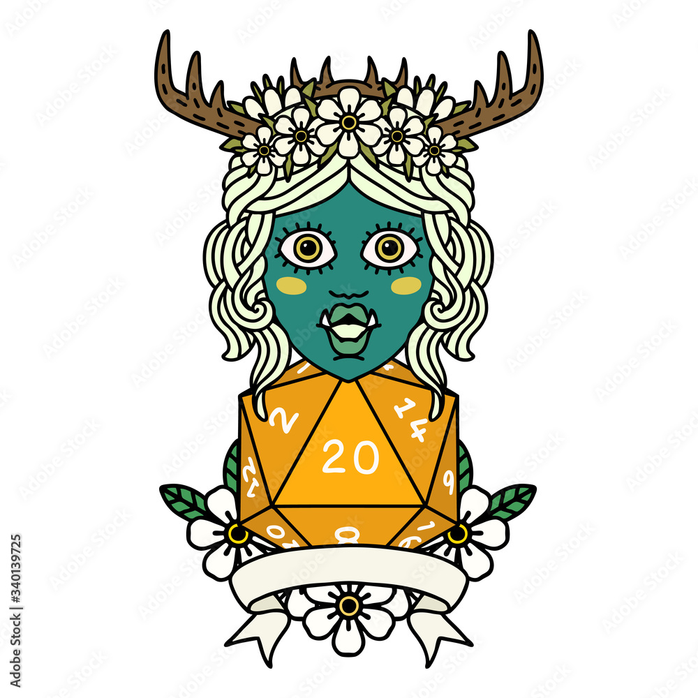 orc druid character with natural twenty dice roll illustration orc druid character with natural twenty dice roll illustration