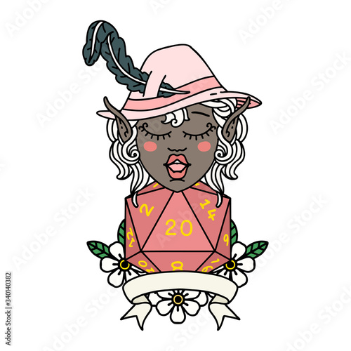 elf bard with natural twenty dice roll illustration