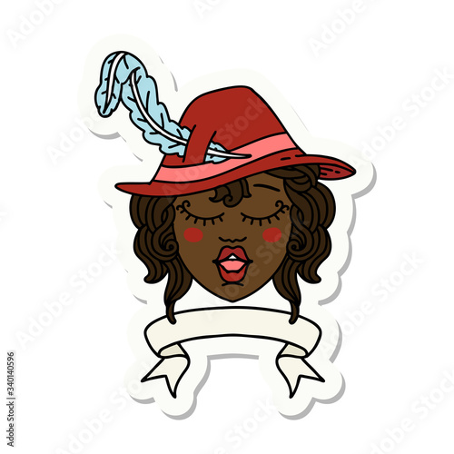 human singing bard character with banner sticker