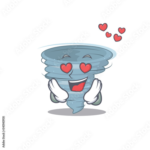 Cute tornado cartoon character has a falling in love face