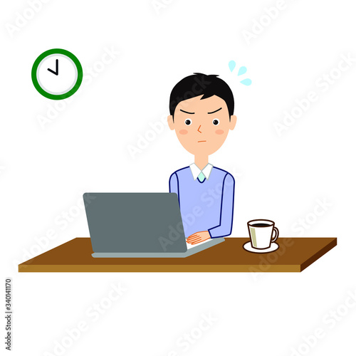焦りながら家でパソコン作業をする若い男性のイラスト Vector De Stock Adobe Stock