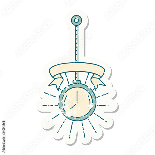 grunge sticker of tattoo style gold pocket watch