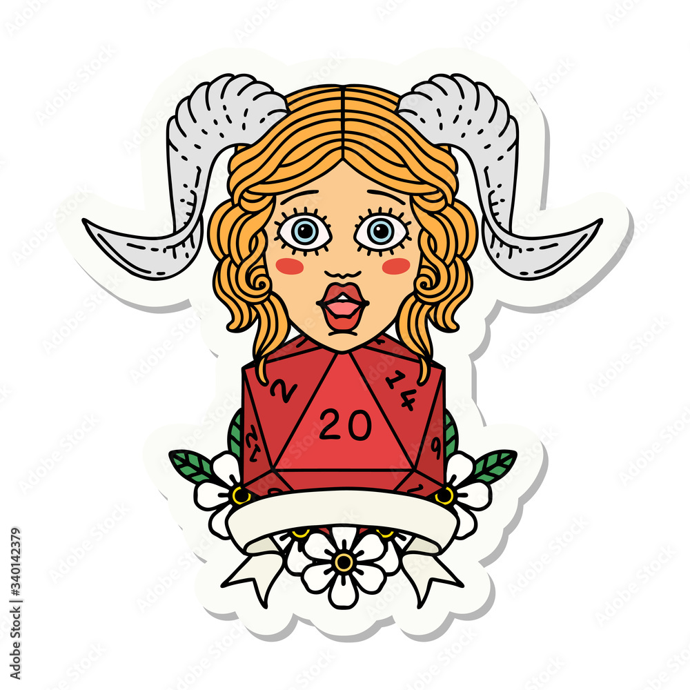 tiefling with natural twenty dice roll sticker tiefling with natural twenty dice roll sticker