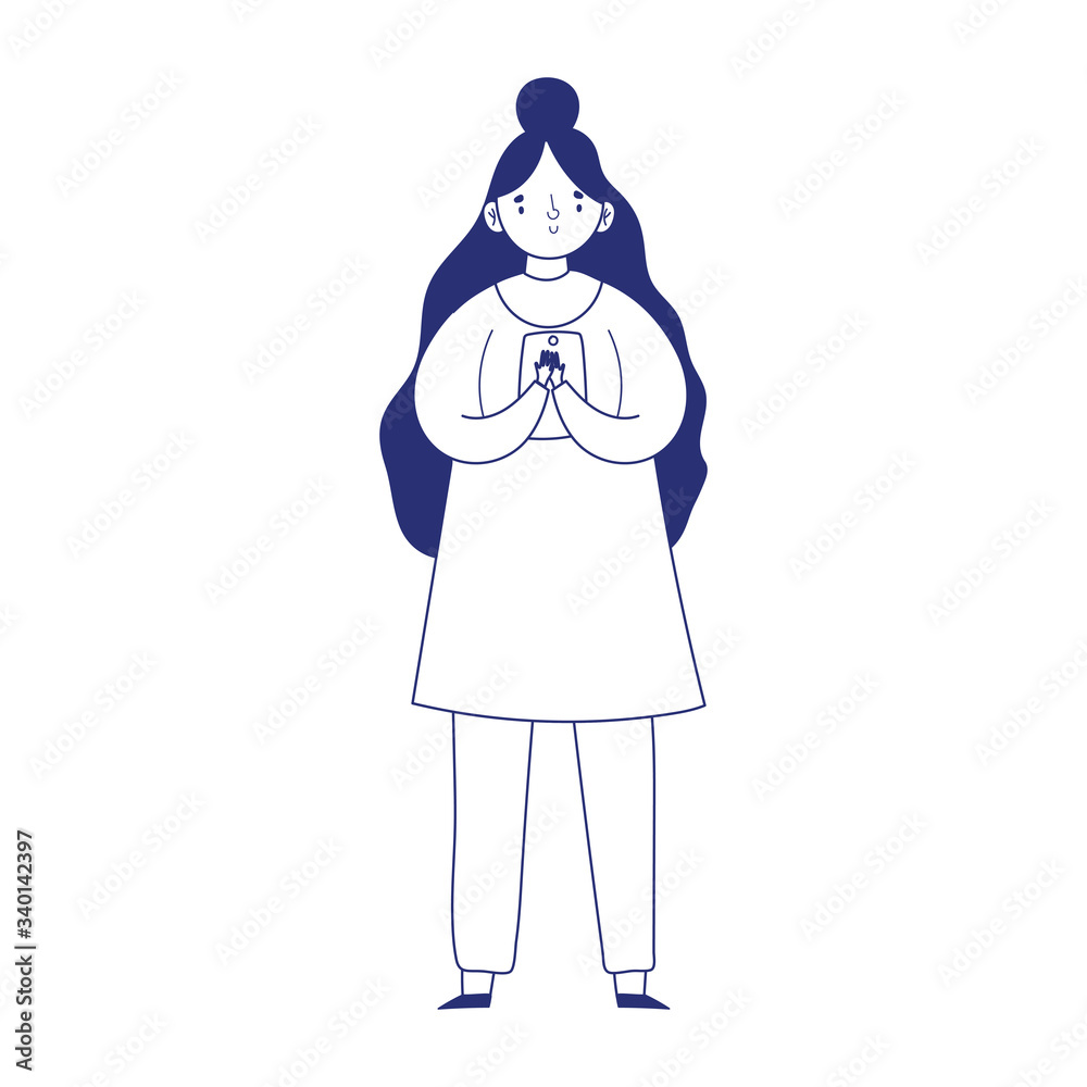 woman using smartphone device technology isolated icon line style woman using smartphone device technology isolated icon line style