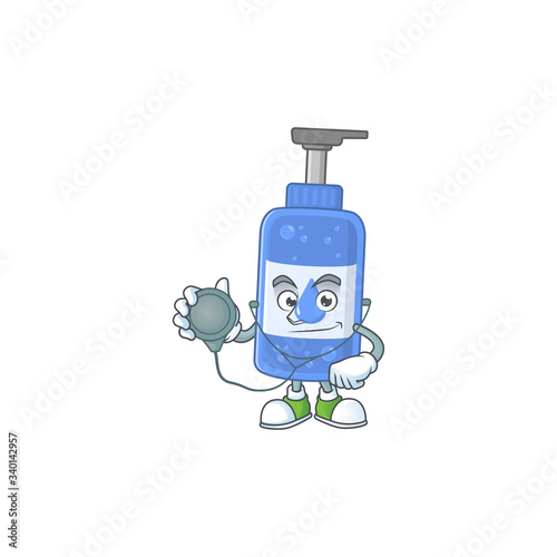 A dedicated Doctor handsanitizer Cartoon character with stethoscope