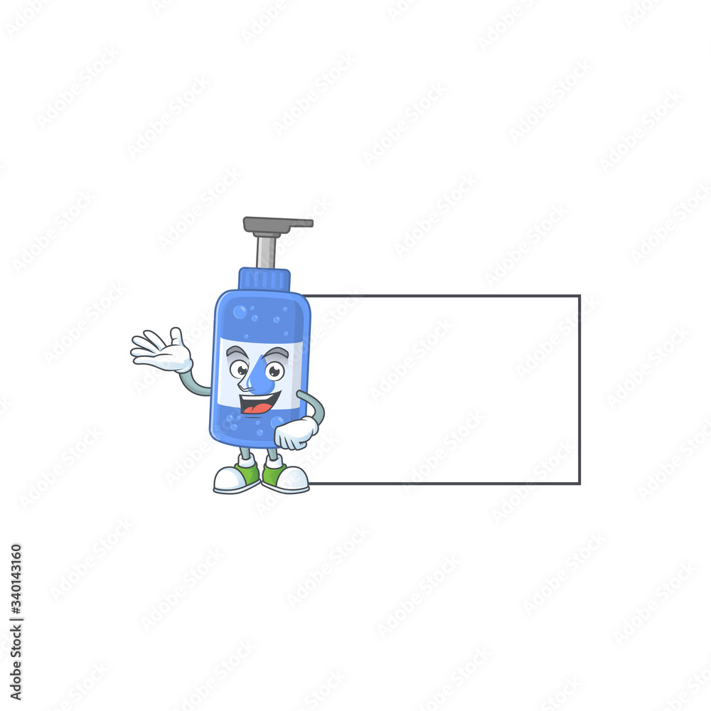 An image of handsanitizer with board mascot design style An image of handsanitizer with board mascot design style