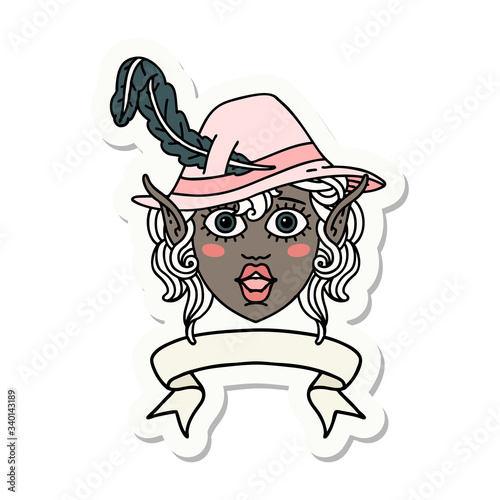 elf bard character face with banner sticker