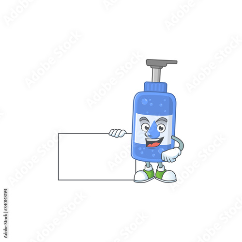 Handsanitizer cartoon character concept Thumbs up having a white board