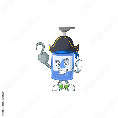Cool pirate of handsanitizer cartoon design style with one hook hand