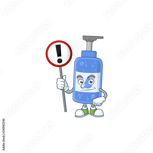 A picture of handsanitizer cartoon character concept holding a sign