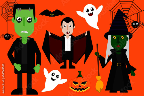 halloween monsters spooky halloween ghost vampire witch vector set