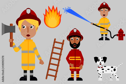 fireman vector set fire woman  photo