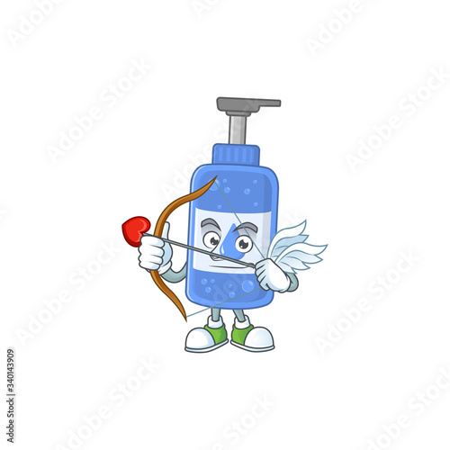 Charming picture of handsanitizer Cupid mascot design concept with arrow and wings