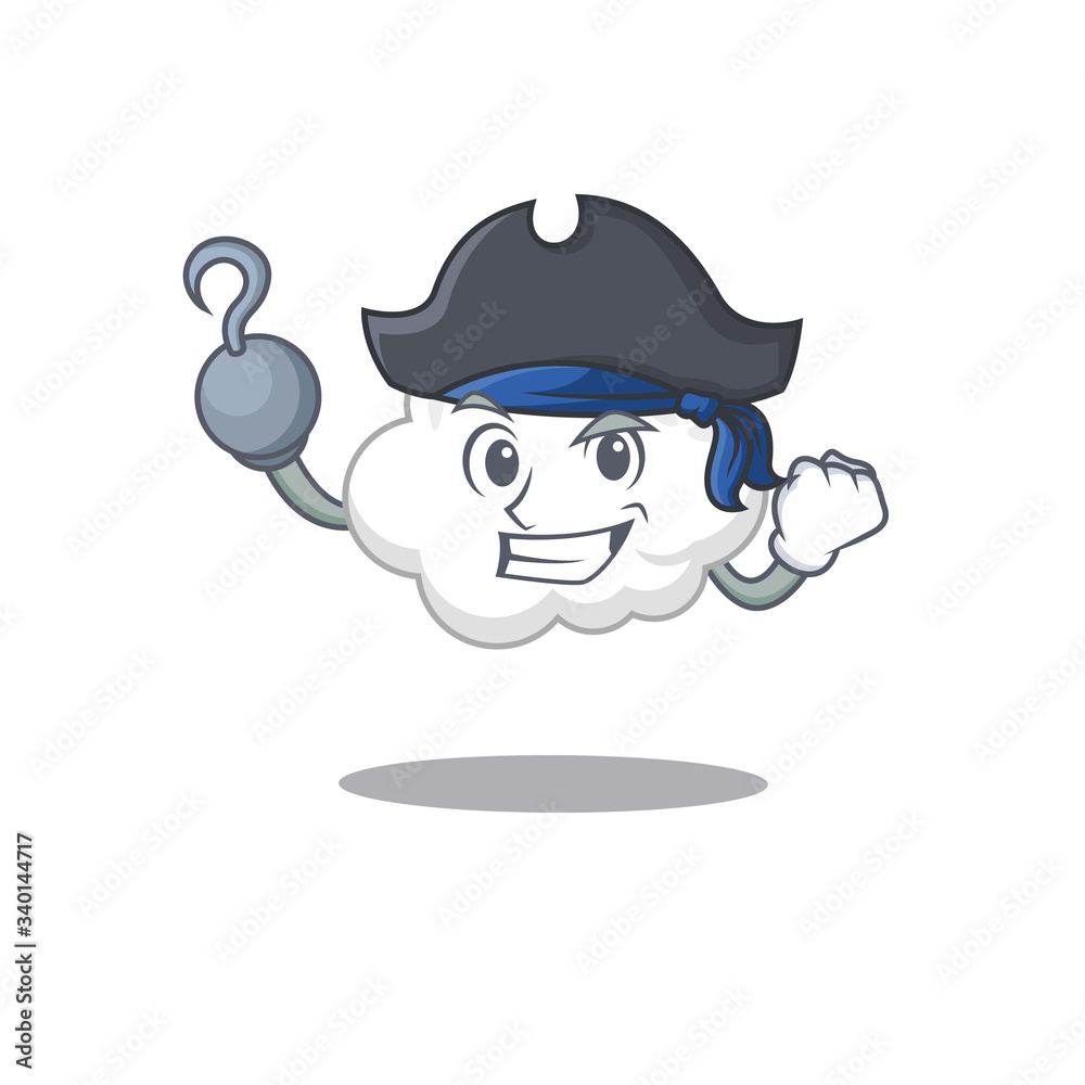 White cloud cartoon design style as a Pirate with hook hand and a hat
