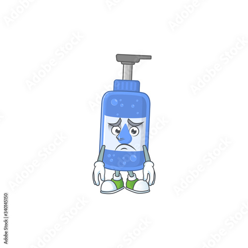 Cartoon picture of handsanitizer with worried face