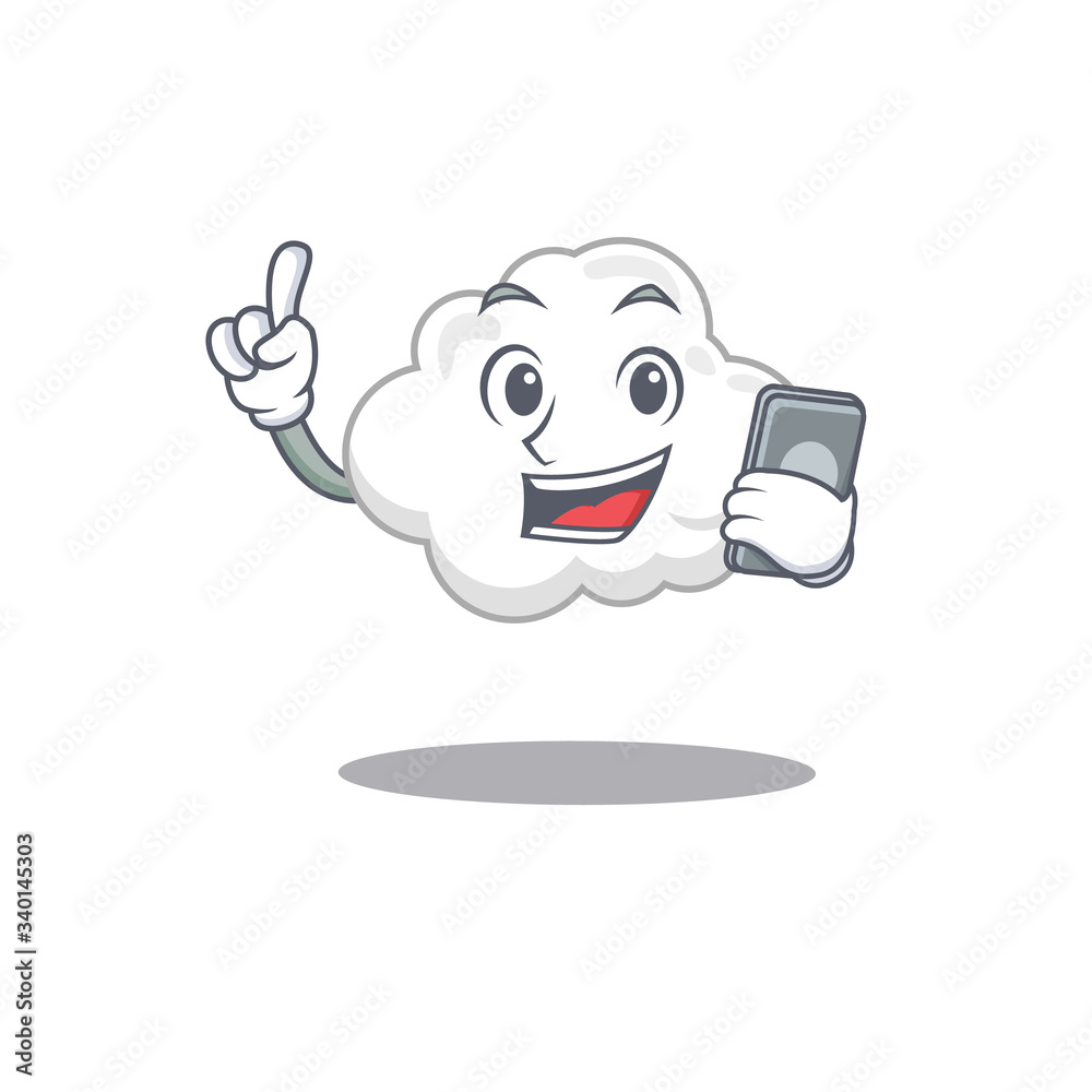 White cloud cartoon character speaking on phone White cloud cartoon character speaking on phone