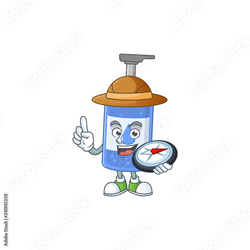 World explorer handsanitizer cartoon design style using compass