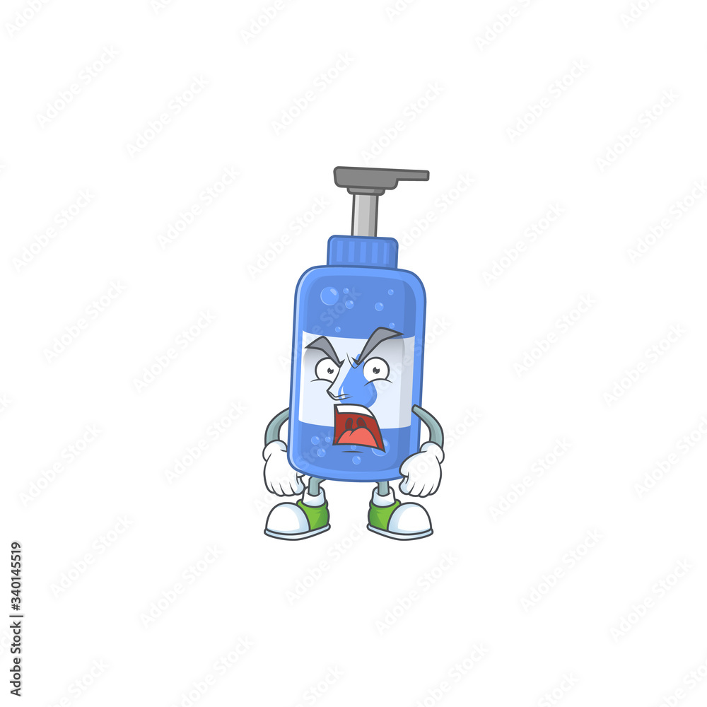 Handsanitizer cartoon character design with mad face Handsanitizer cartoon character design with mad face