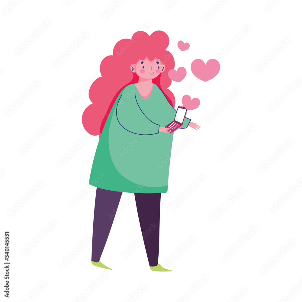 young woman using smartphone romantic message love isolated icon design young woman using smartphone romantic message love isolated icon design