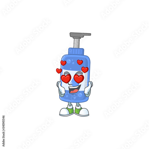 Charming handsanitizer cartoon character with a falling in love face