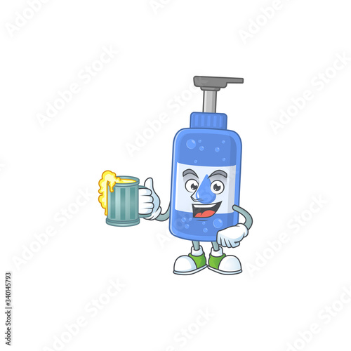 Happy handsanitizer mascot style toast with a glass of beer