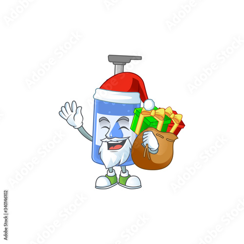 Santa handsanitizer Cartoon character design with sacks of gifts