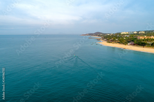 Aerial view of boats on the sea, Mui Ne beach, Phan Thiet, Binh Thuan, Vietnam.