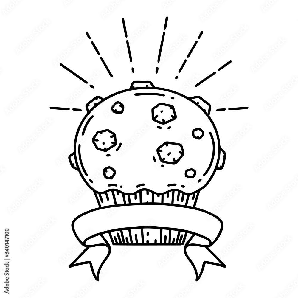 banner with black line work tattoo style chocolate muffin banner with black line work tattoo style chocolate muffin