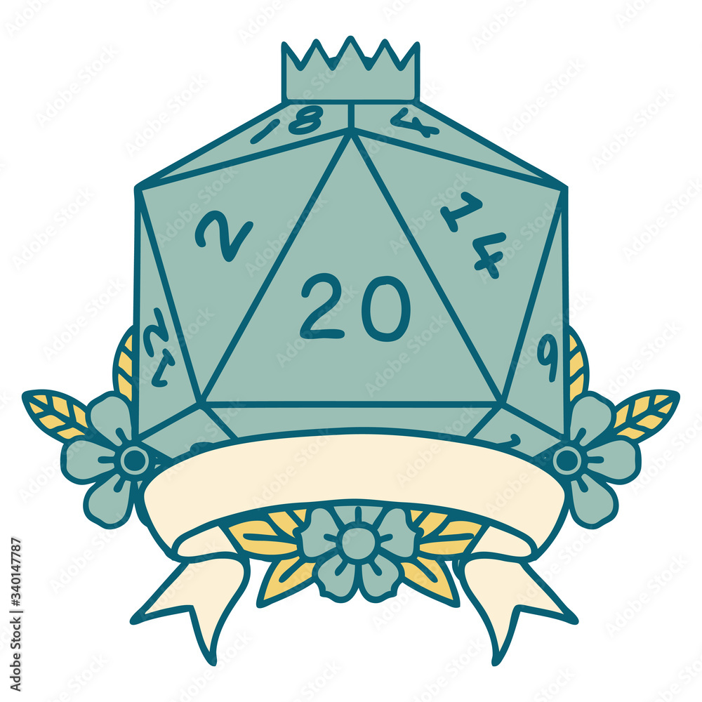 Fototapeta premium natural 20 critical hit D20 dice roll illustration