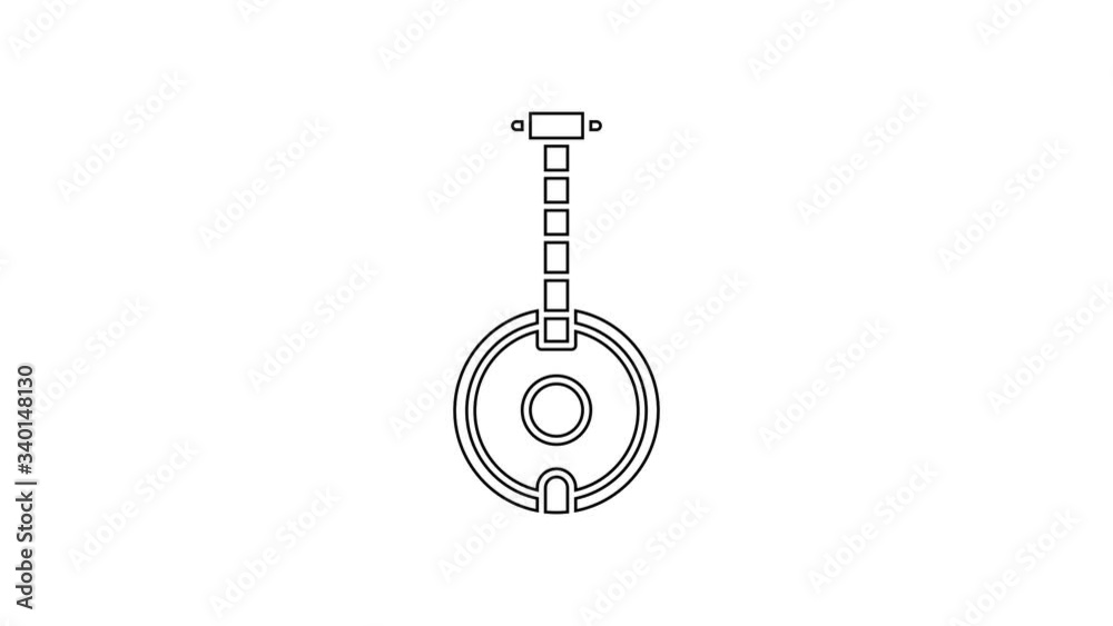 Black line Banjo icon isolated on white background. Musical instrument. 4K Video motion graphic animation Black line Banjo icon isolated on white background. Musical instrument. 4K Video motion graphic animation