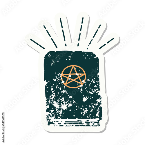 grunge sticker of tattoo style spellbook