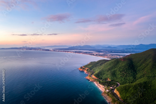 Aerial view of DT6571 road from Nha Trang city to Cam Ranh town, Khanh Hoa, Vietnam.