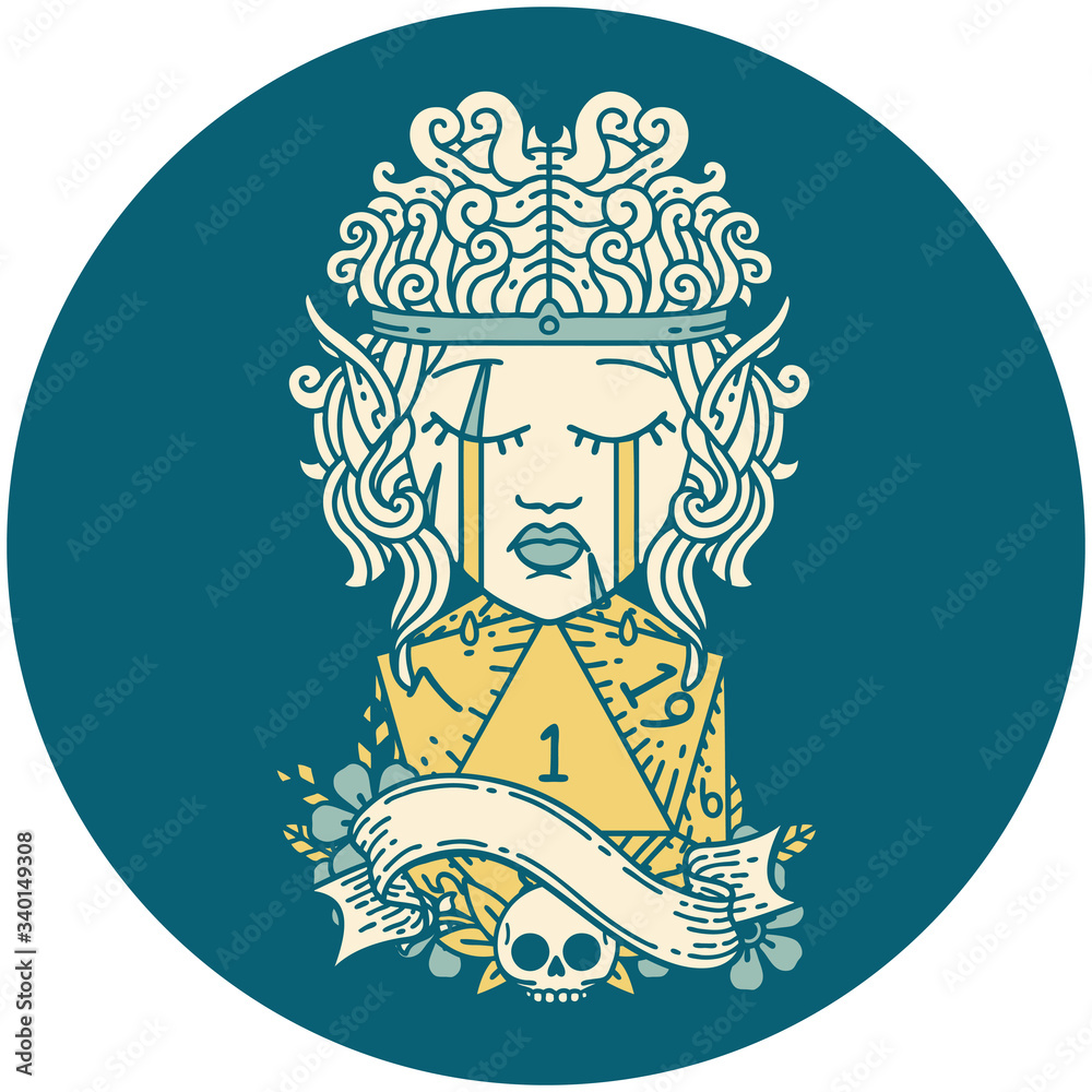 crying elf barbarian character face natural one d20 roll illustration crying elf barbarian character face natural one d20 roll illustration
