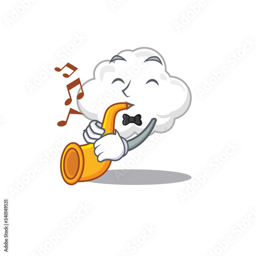 Talented musician of white cloud cartoon design playing a trumpet