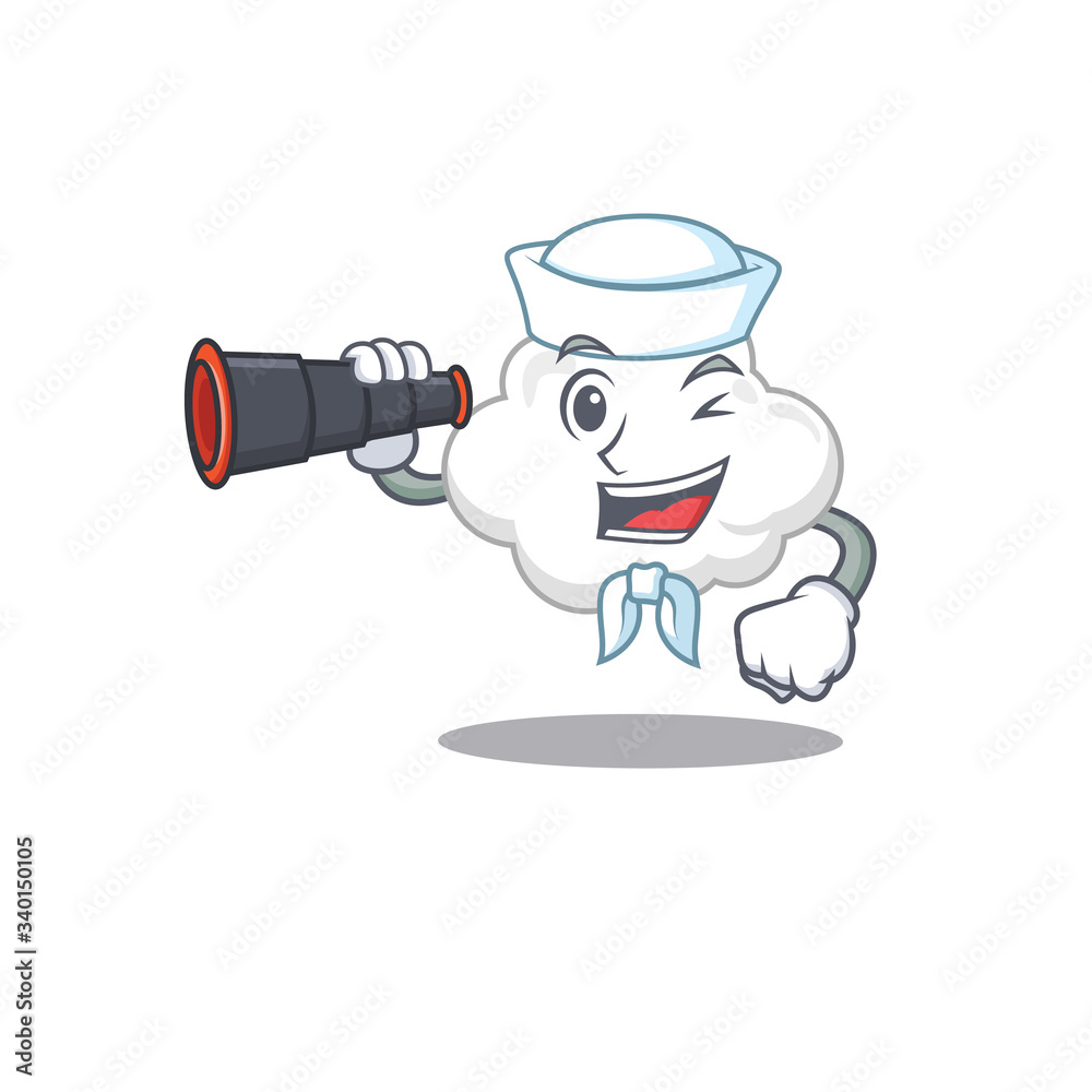 A cartoon icon of white cloud Sailor with binocular A cartoon icon of white cloud Sailor with binocular