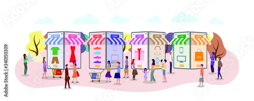 People are shopping online on mobile phone. Design for banner, mobile app, web templates, concept vector illustration.