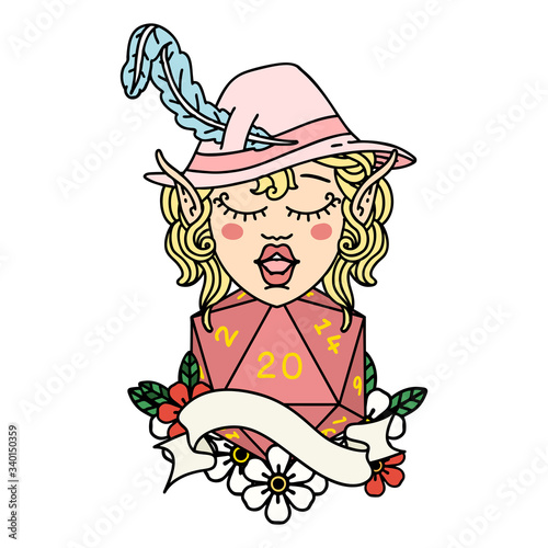 elf bard character with natural twenty illustration