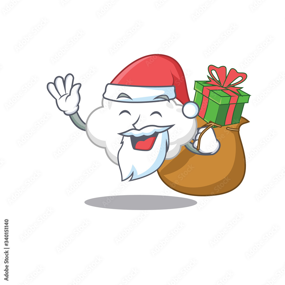Cartoon design of white cloud Santa with Christmas gift