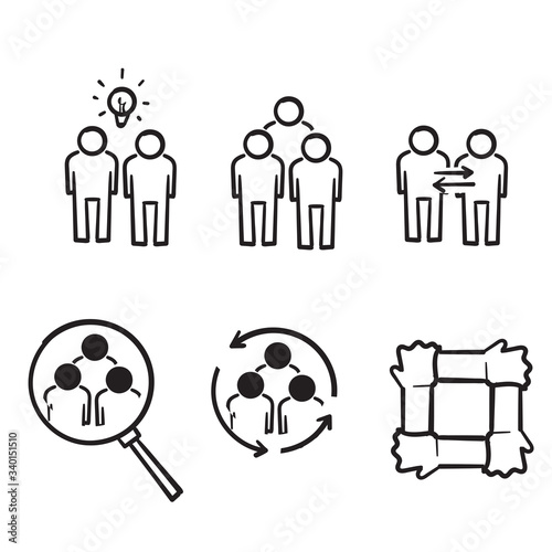 hand drawn Simple Set of Team Work Related Vector Line Icons. Contains such Icons as Cooperation, Collaboration, Team Meeting.doodle
