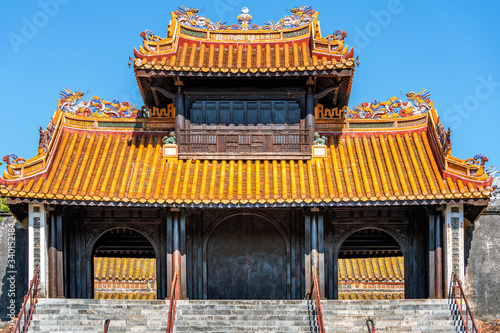 Aerial and general view of Vietnam ancient Tu Duc royal tomb and Gardens Of Tu Duc Emperor near Hue, Vietnam. A Unesco World Heritage Site photo