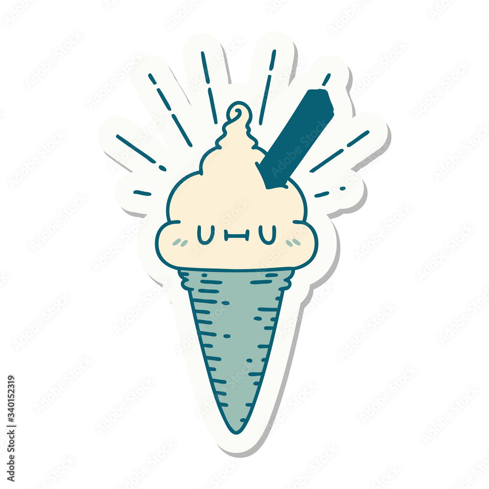 sticker of tattoo style ice cream character sticker of tattoo style ice cream character