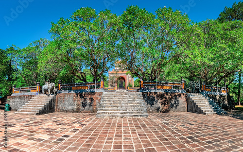 Aerial and general view of Vietnam ancient Tu Duc royal tomb and Gardens Of Tu Duc Emperor near Hue  Vietnam. A Unesco World Heritage Site