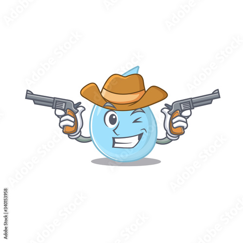 Cute handsome cowboy of raindrop cartoon character with guns
