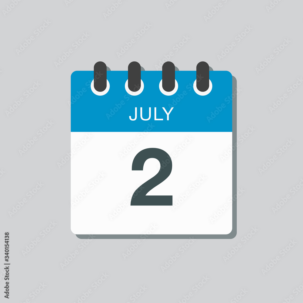 Icon calendar day 2 July, summer days of the year Icon calendar day 2 July, summer days of the year