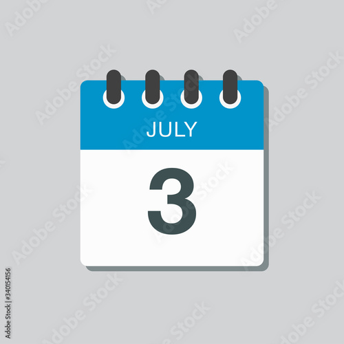 Icon calendar day 3 July, summer days of the year
