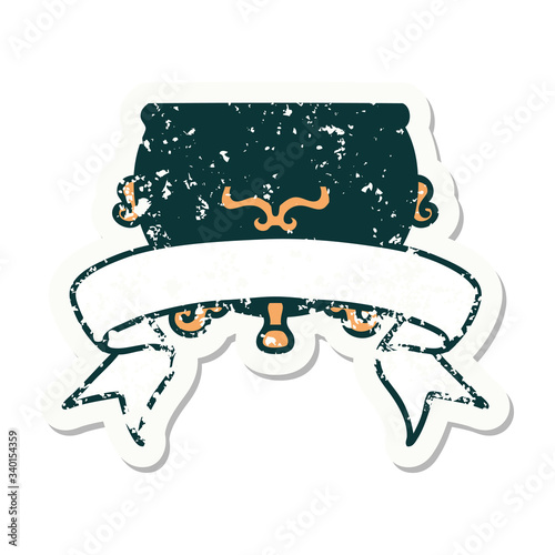 grunge sticker with banner of cauldron