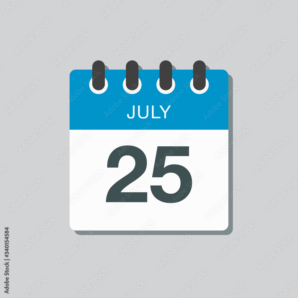 Icon calendar day 25 July, summer days of the year Icon calendar day 25 July, summer days of the year