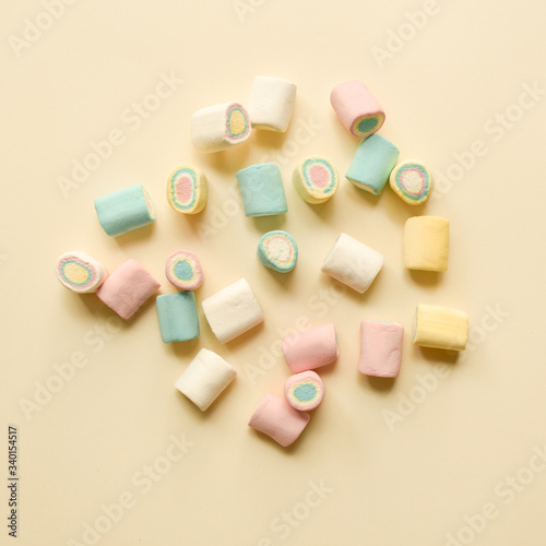 Flat lay image of sweets/lollies/candies. Perfect for lolly shop, candy shop, sweets shop.