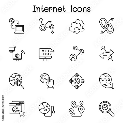 Internet connection icon set in thin line style